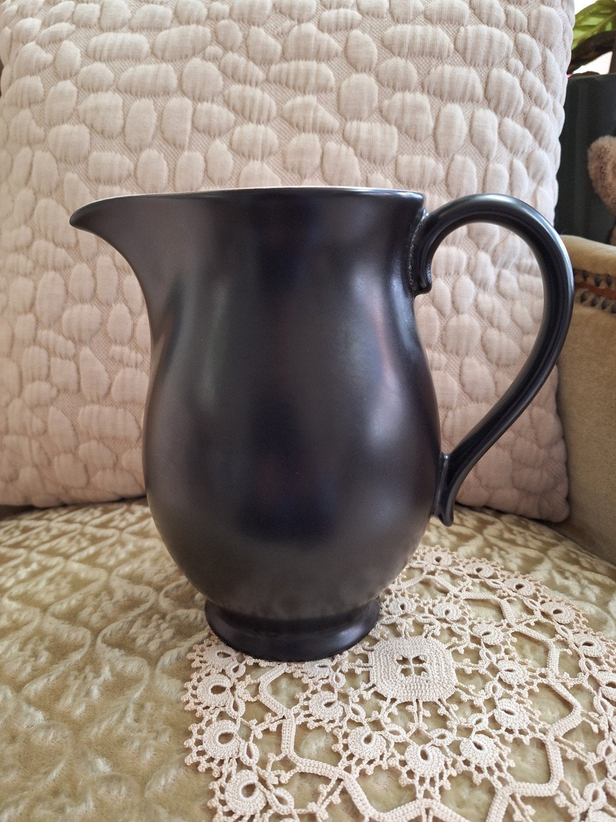 Brocante Zwart Matte Kan van Driehoek / Huizen ** Mimosa **, Ophalen of Verzenden