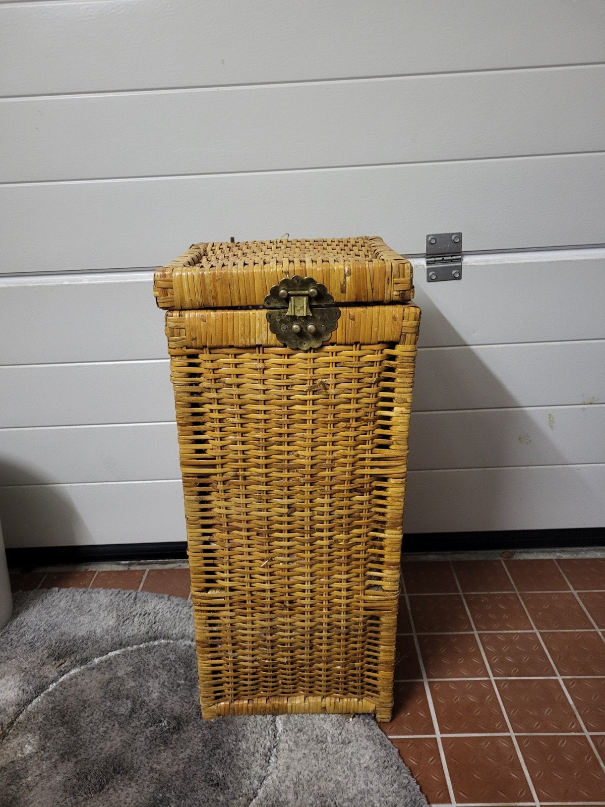 Rieten mand met deksel - Vintage opberger, Ophalen, Minder dan 50 cm, Gebruikt, Minder dan 50 cm