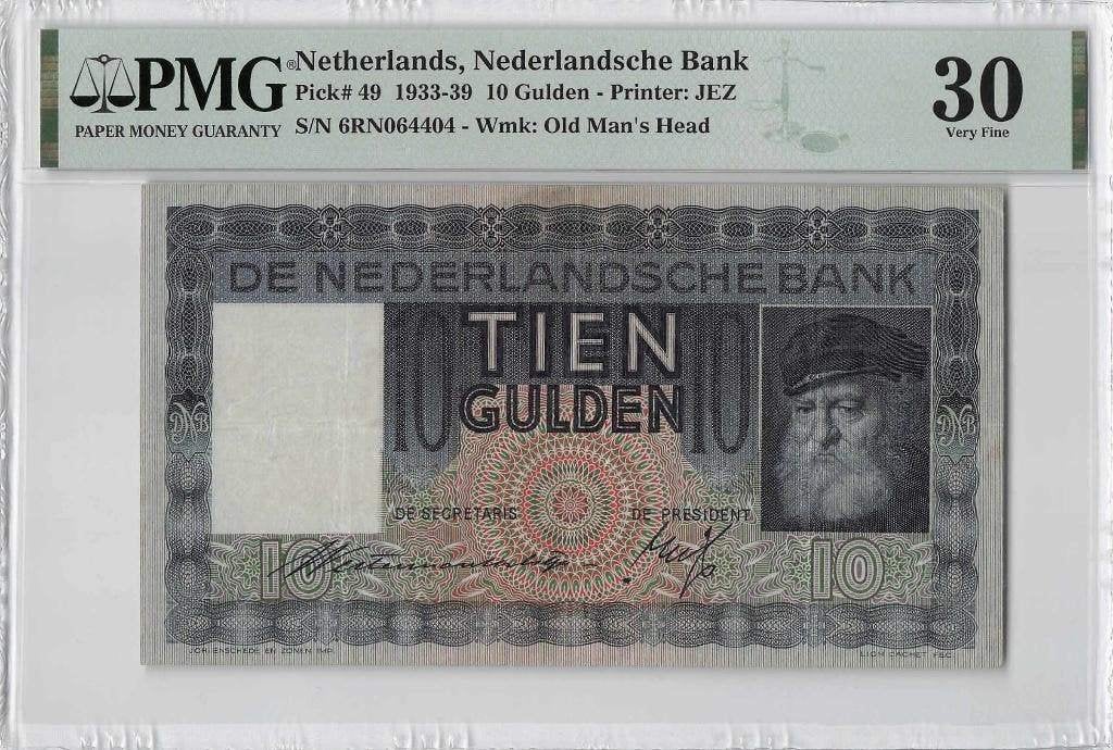 Biljet 10 gulden Grijsaard, 1939 | PMG 30, Postzegels en Munten, Ophalen of Verzenden, 10 gulden