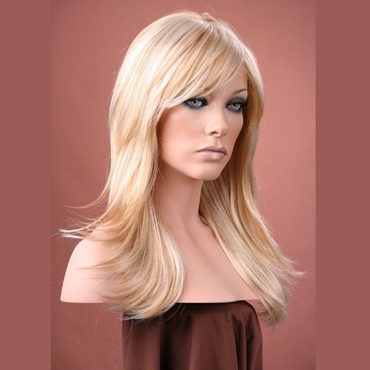 Luxe pruik lang haar razor-cut lichtblond mix model Hannah, Ophalen of Verzenden, Nieuw, Pruik of Haarverlenging