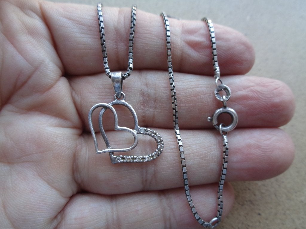 zilveren ketting met hart hanger [172], Met hanger, Verzenden, Zo goed als nieuw, Zilver