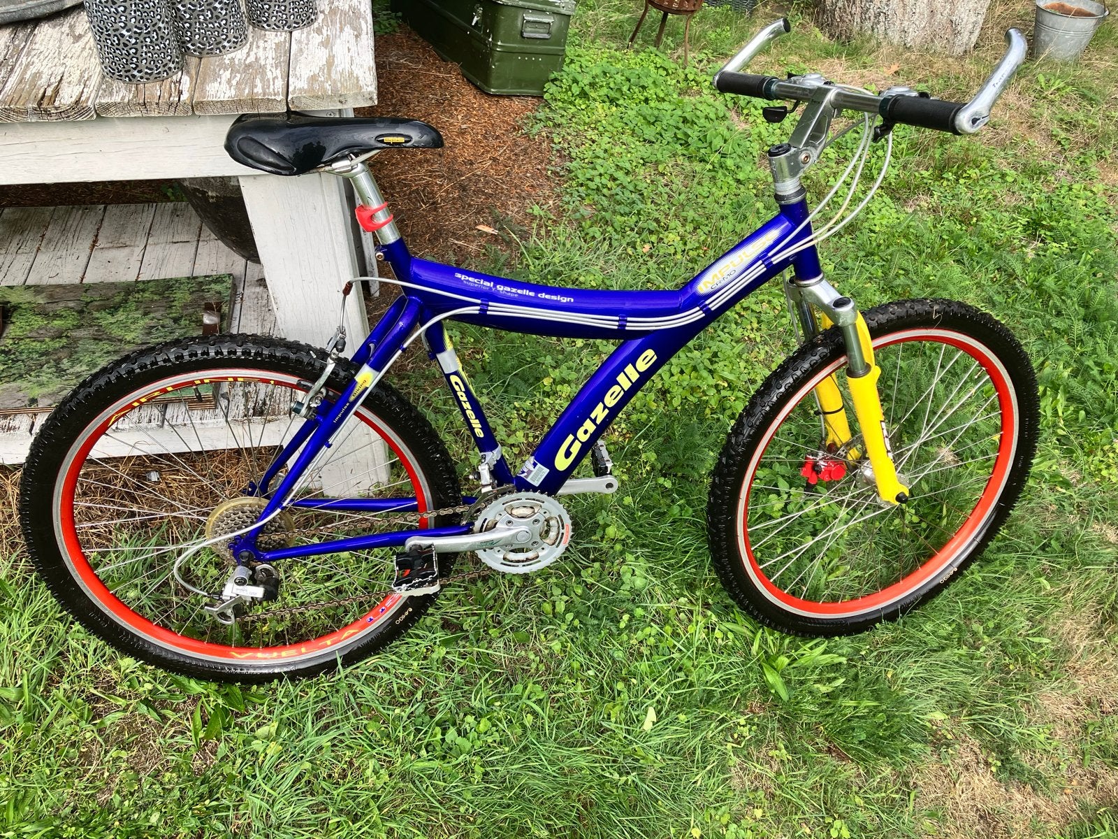 Gazelle Mountainbike - Blauw/Geel - 26 inch - 21 versnelling, Ophalen, Gebruikt, 49 tot 53 cm, Meer dan 20 versnellingen