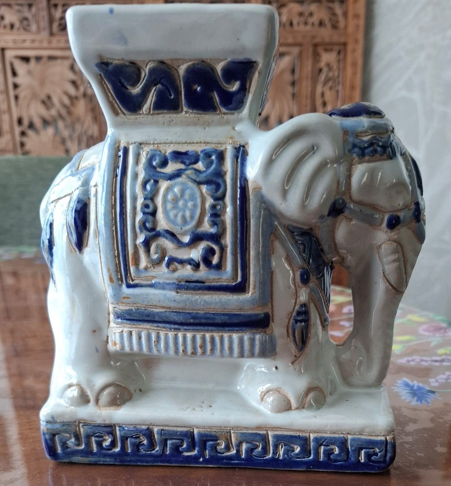Decoratieve keramische olifant, blauw-wit, Ophalen of Verzenden