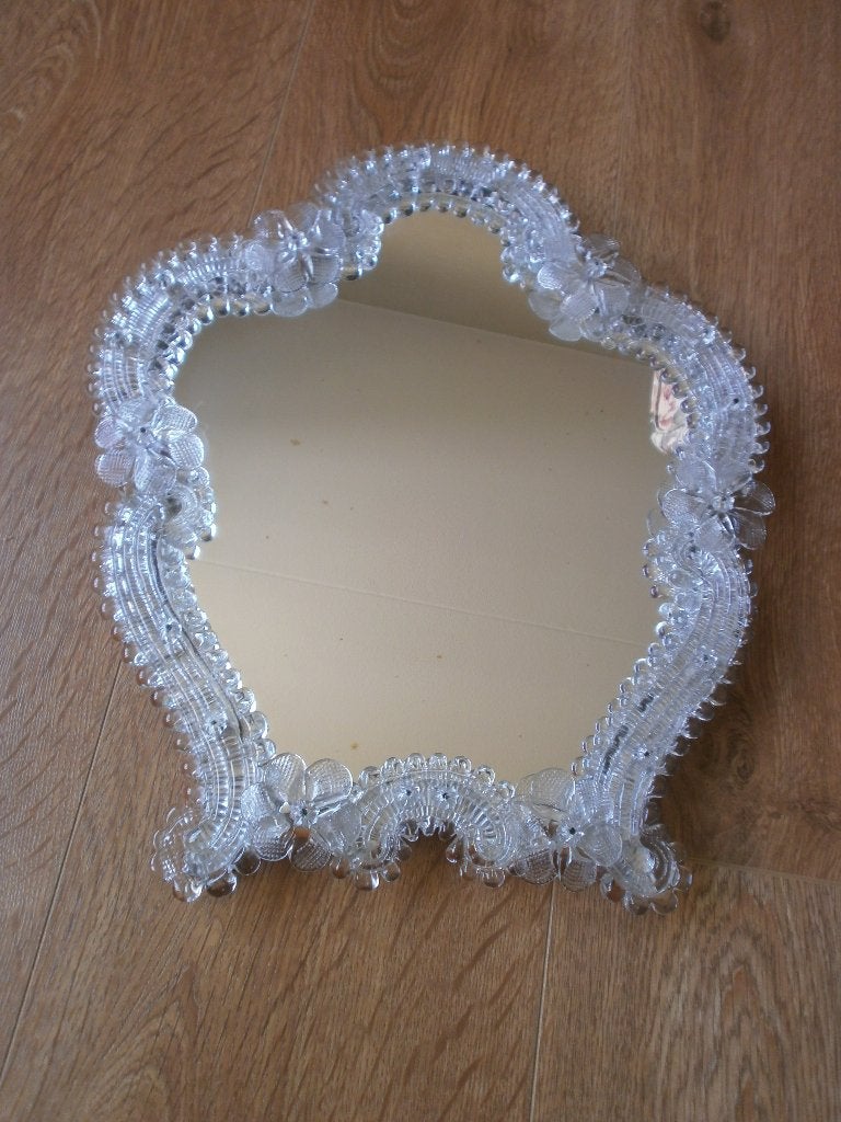 Oude zware Victoriaanse murano spiegel met bloemen, Ophalen, Ovaal, Minder dan 50 cm