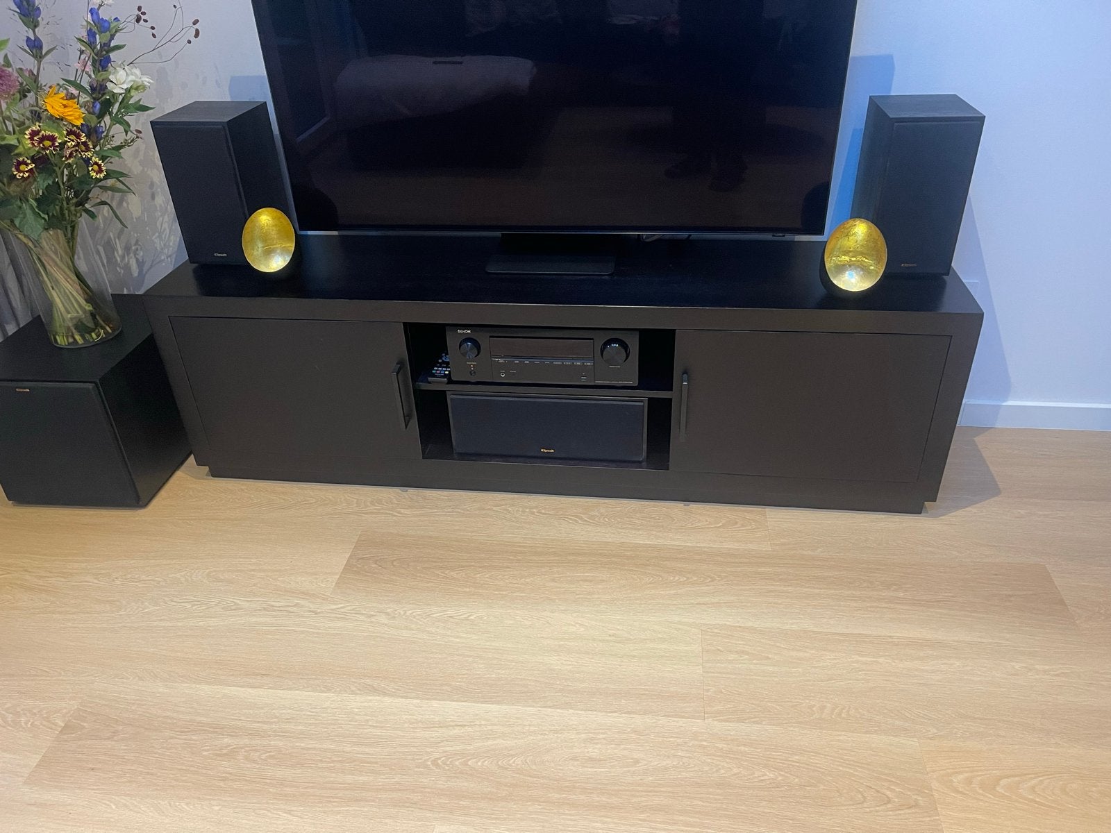 Zwart mangohouten tv-meubel - 180x52x40 cm, Huis en Inrichting, Gebruikt, 150 tot 200 cm, Ophalen of Verzenden, Minder dan 100 cm