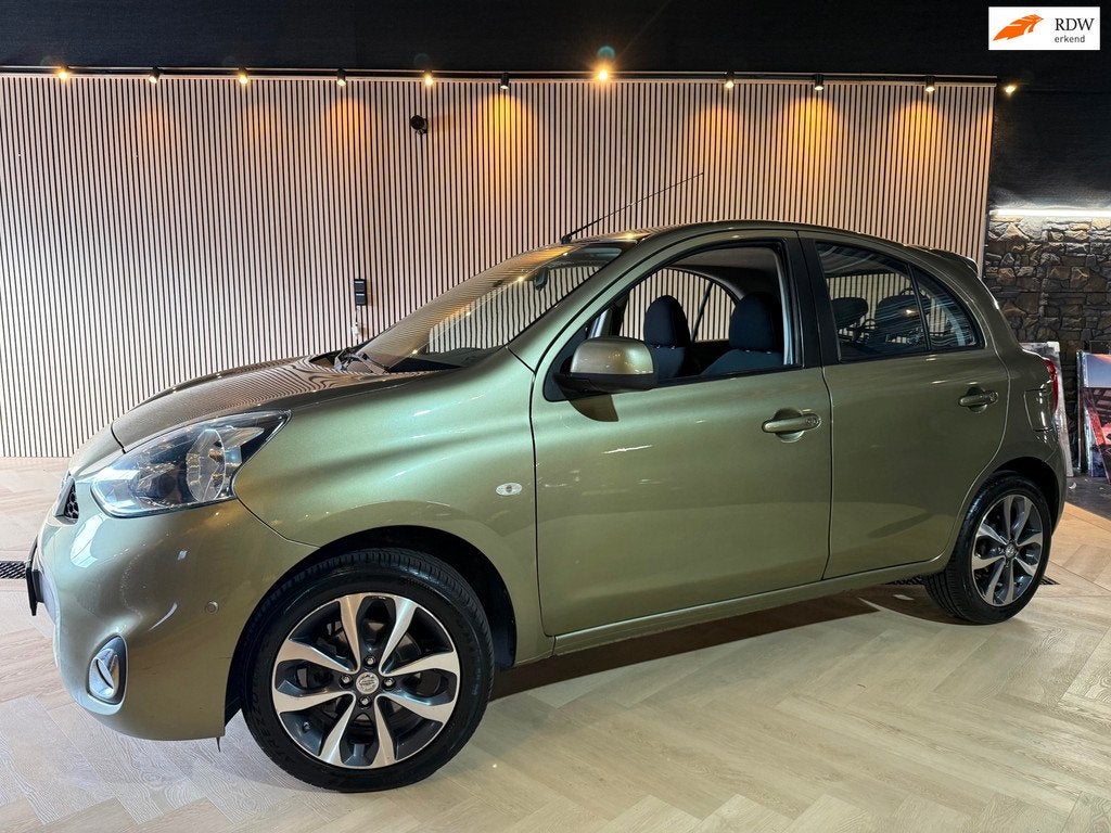 Nissan Micra Olijf groen 1.2 Pano | navi | keyless | Pdc, Voorwielaandrijving, Stof, Gebruikt, Zwart