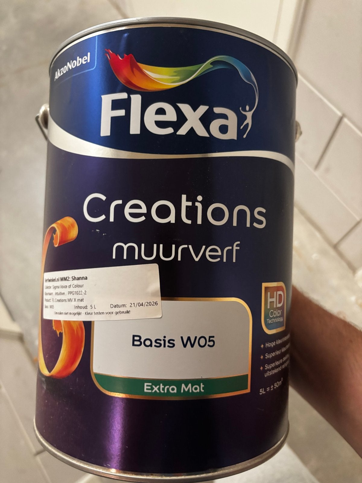 5L Flexa Creations Muurverf Wit - Nieuw en Mat, Ophalen, 5 tot 10 liter, Wit, Nieuw