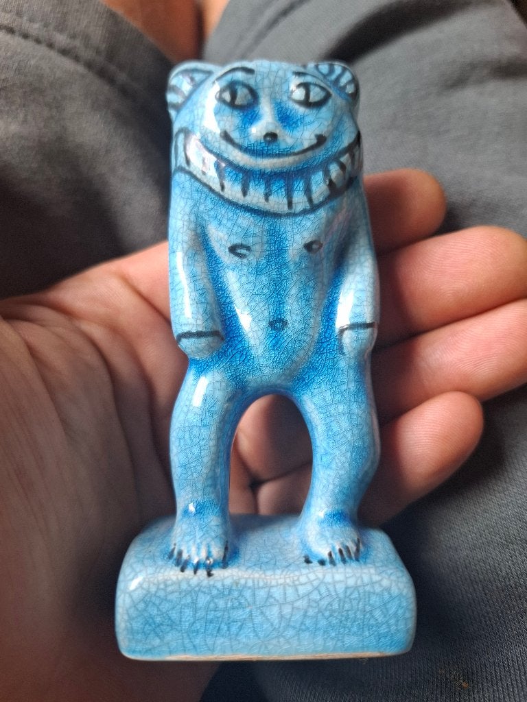Egyptische God Bes, Steen/keramiek, Blauw, Ophalen of Verzenden, Geschilderd