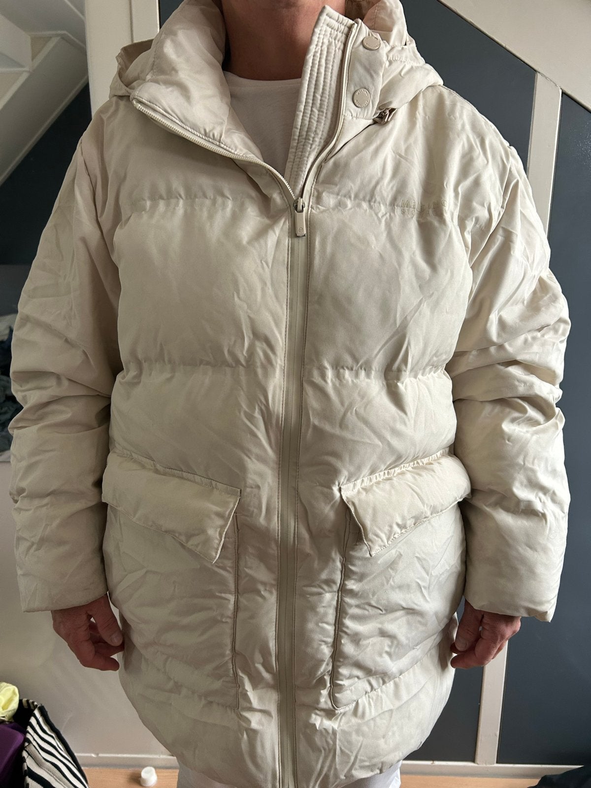 Melting Stockholm Lange Puffer Jas - Maat L, Ophalen of Verzenden, Gedragen, Maat 42/44 (L), Beige