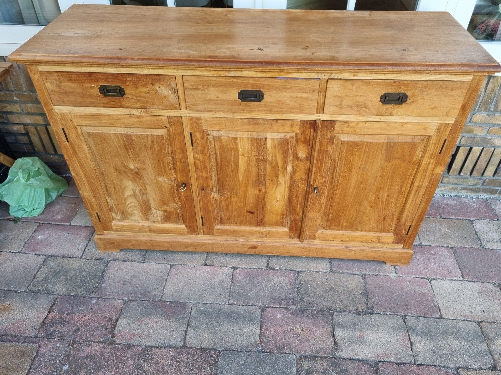 Massief houten dressoir met 3 lades en 3 deuren, Ophalen, Gebruikt, 25 tot 50 cm, 150 tot 200 cm