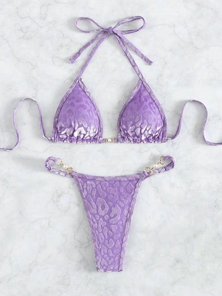Paarse luipaard bikini met parels, Verzenden, Nieuw, Paars, Bikini