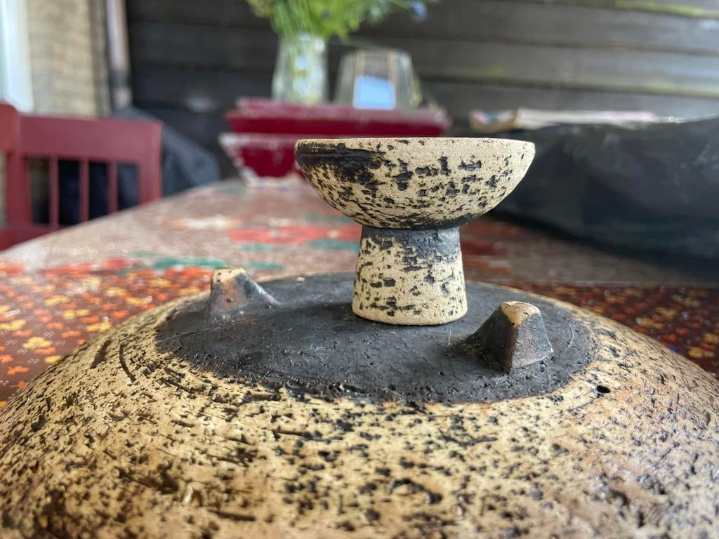Vintage berkenbast chamotte kandelaar, Ophalen of Verzenden
