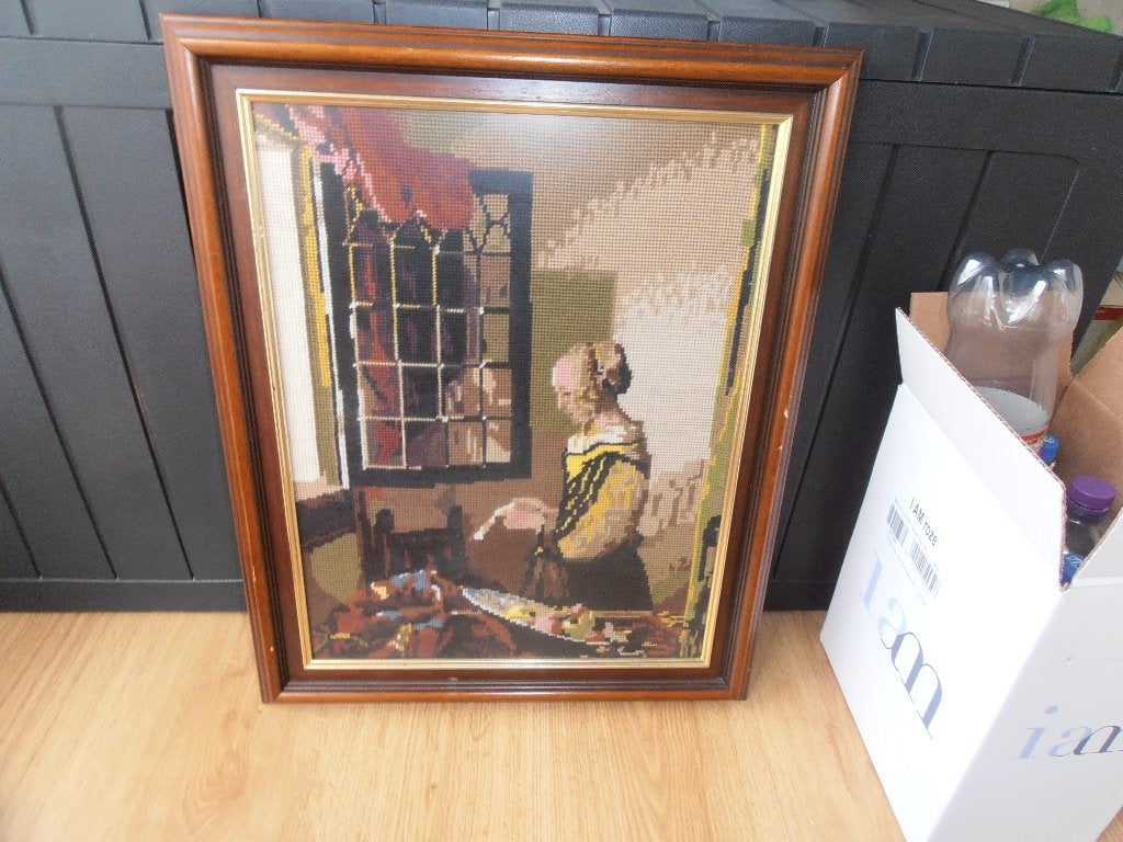 schilderij met houten lijst, geborduurd,, Ophalen, Overig onderwerp, Ingelijst, Overige materialen