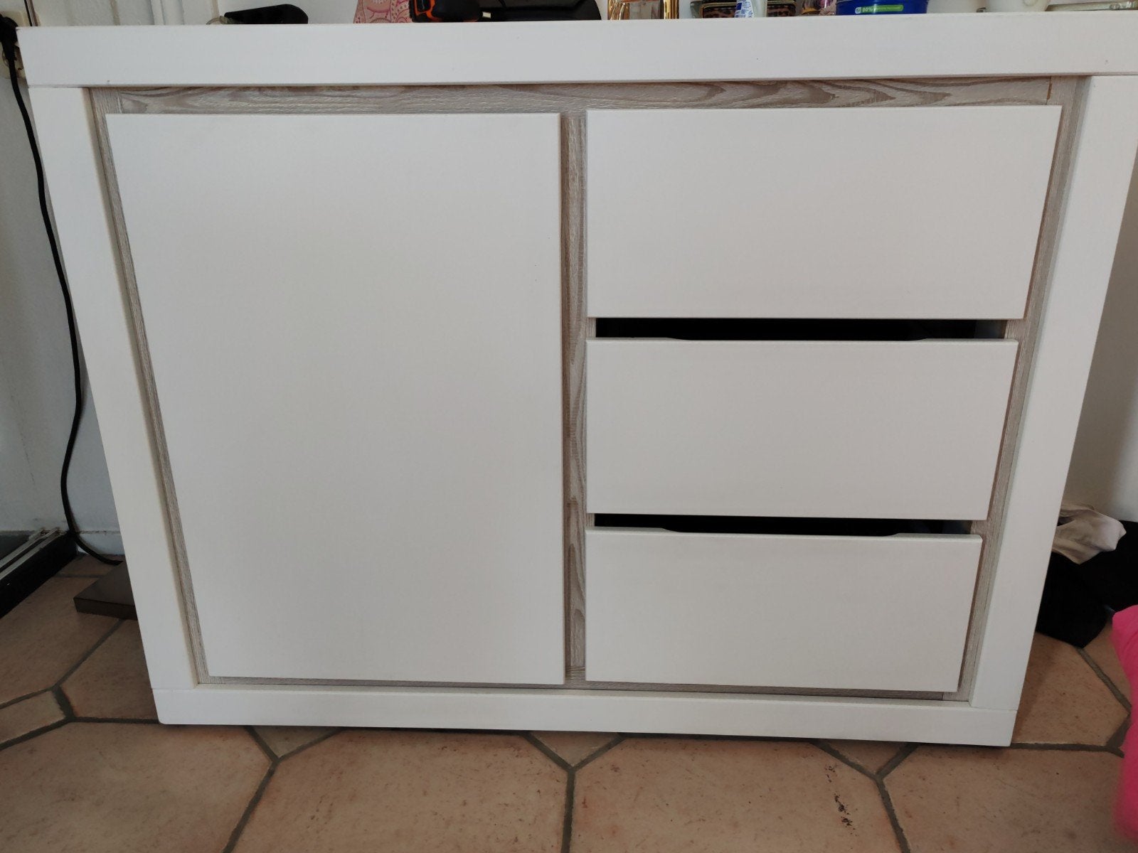 Wit dressoir met lades en deur, Ophalen, Gebruikt, Modern, 25 tot 50 cm
