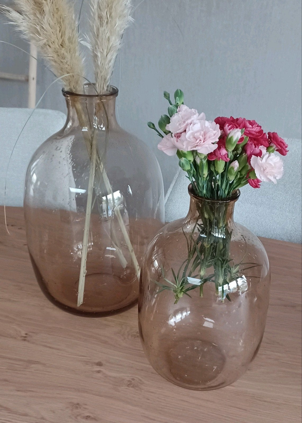 Set van 2 bruine glazen vazen, Ophalen, Gebruikt, Overige kleuren, Glas