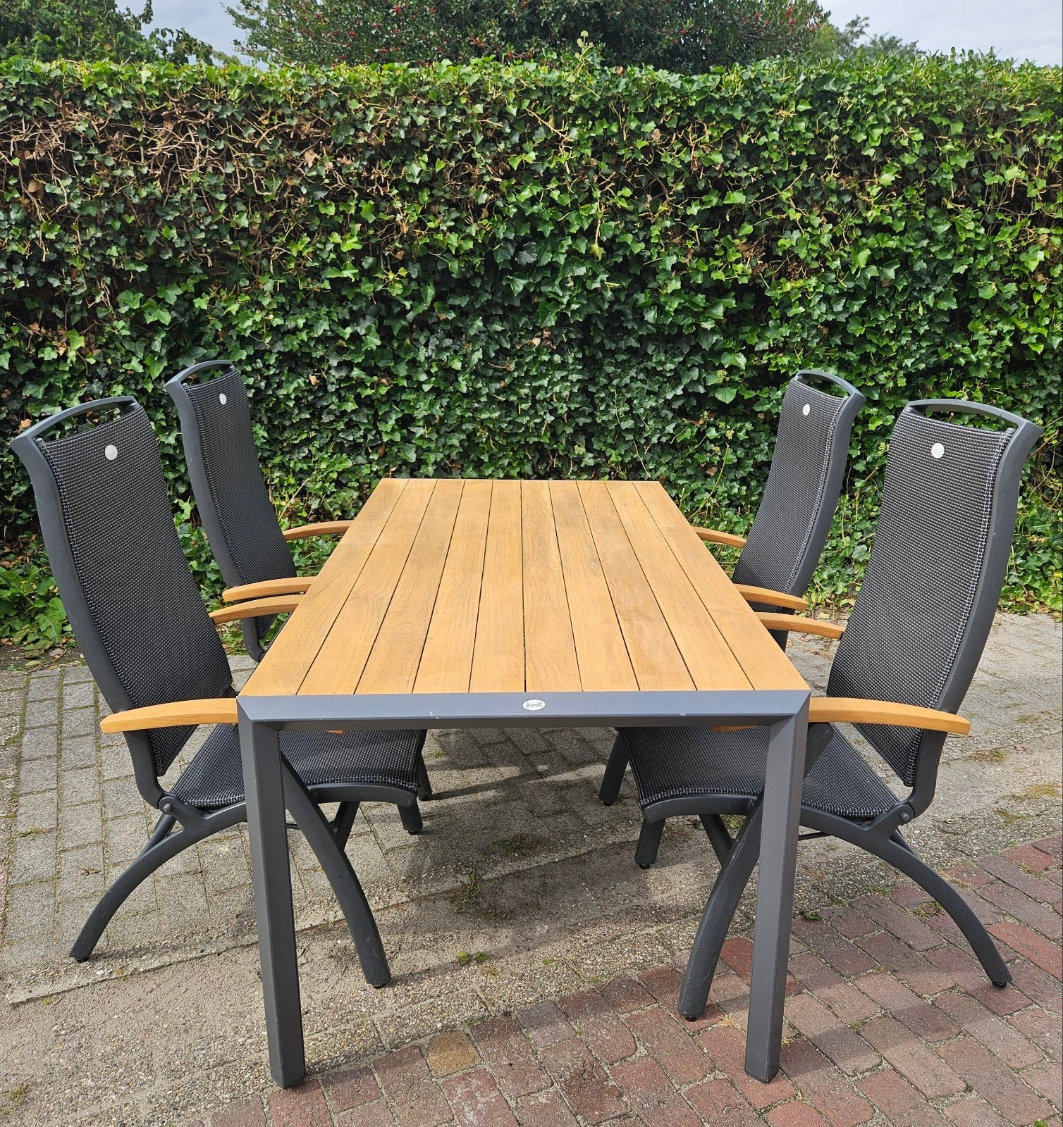 Hartman da Vinci tuinset 4 tuinstoelen en tafel 180 teak, Tuin en Terras, Ophalen, 4 zitplaatsen, Aluminium, Tuinset