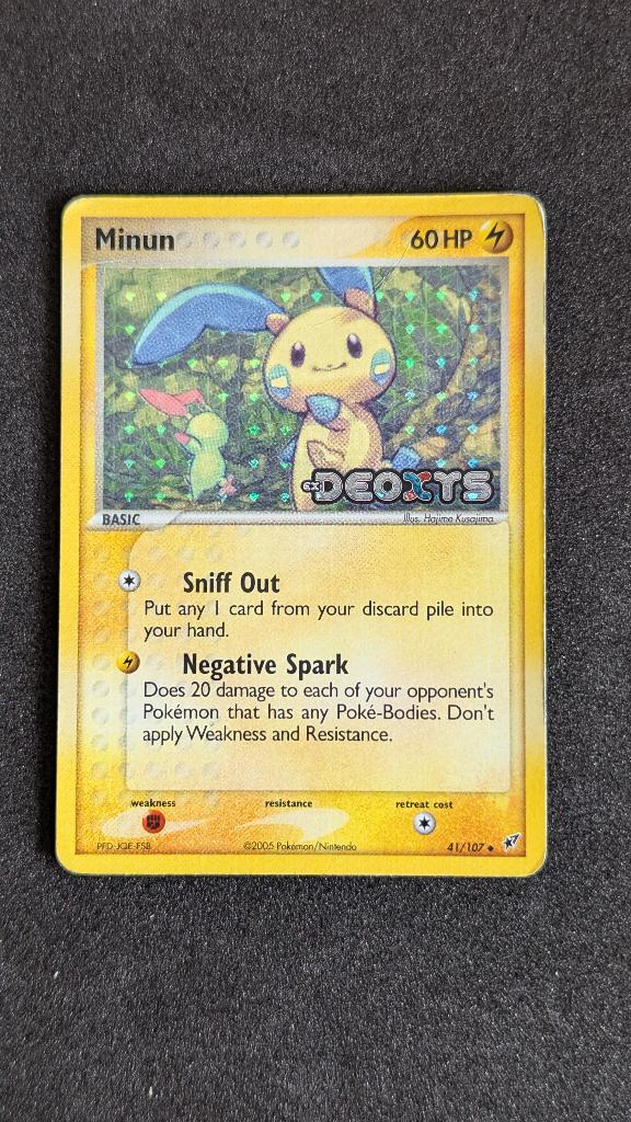 Pokémon Minun 41/107 Reverse Holo Stamped – EX Deoxys, Ophalen of Verzenden, Gebruikt, Losse kaart, Foil