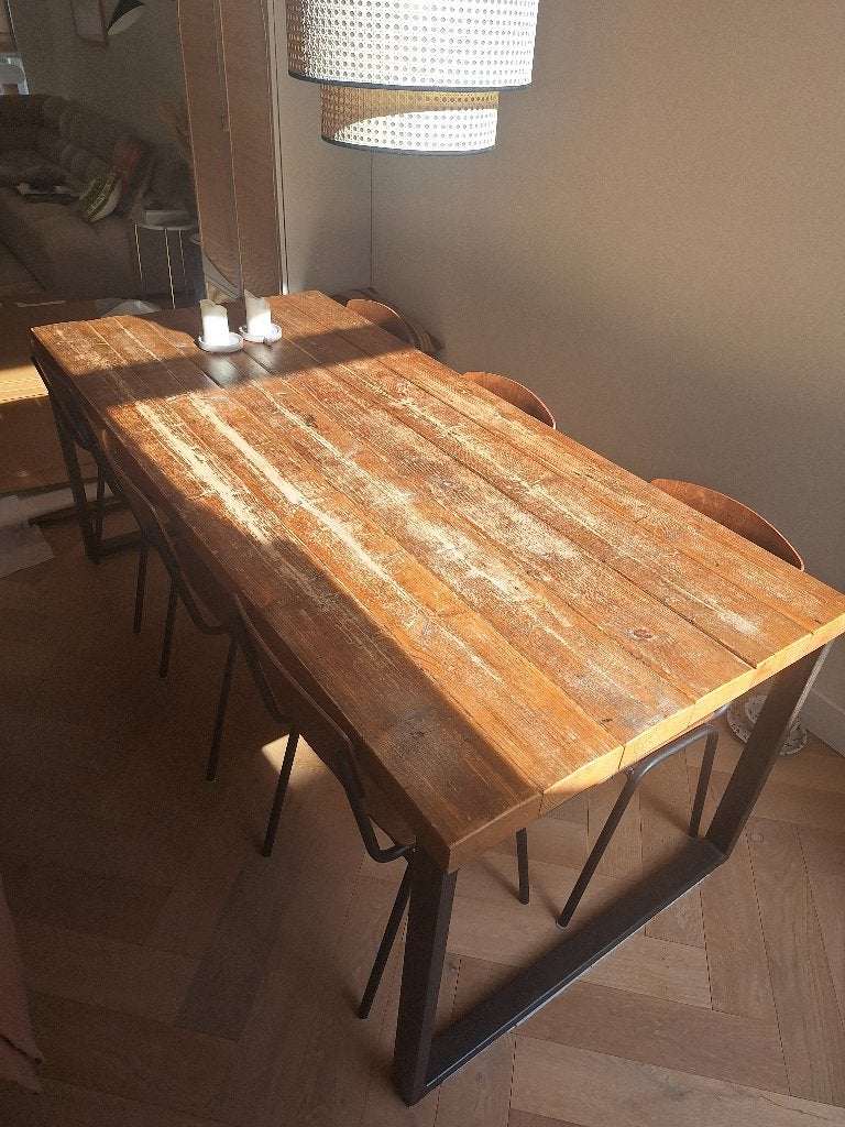 Rustiek houten eettafel, Ophalen, Overige materialen, Gebruikt, 200 cm of meer