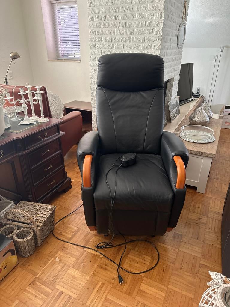 FitForm Sta-op Stoel Zwart Leer houten accenten, Huis en Inrichting, Stoelen, Ophalen, Gebruikt, Zwart, Leer