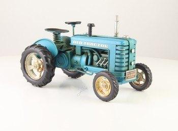 Blauwe tractor trekker model miniatuur auto blikken metaal