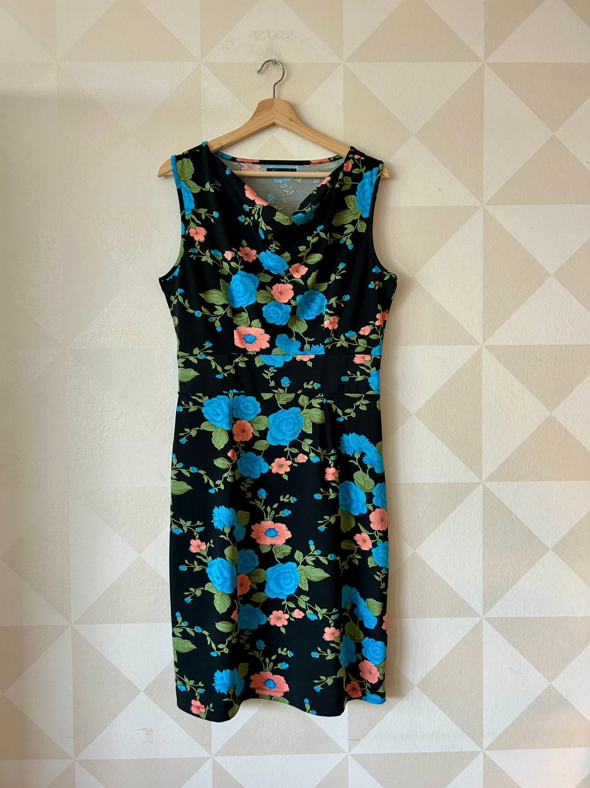 King Louie Waterfall Dress jurk blauw bloem L/40 zgan, Kleding | Dames, Jurken, Zwart, Maat 42/44 (L), Ophalen of Verzenden, Zo goed als nieuw