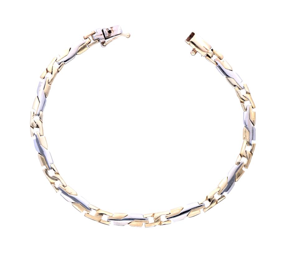 Prachtige Bicolor Gouden Armband Fantasieschakel 14 KRT, Sieraden, Tassen en Uiterlijk, Armbanden, Ophalen of Verzenden, Zo goed als nieuw