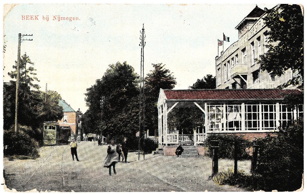 Beek bij Nijmegen (stoomtram), gelopen 1912, richtprijs 4,50, Verzamelen, Verzenden, Voor 1920, Gelopen, Gelderland