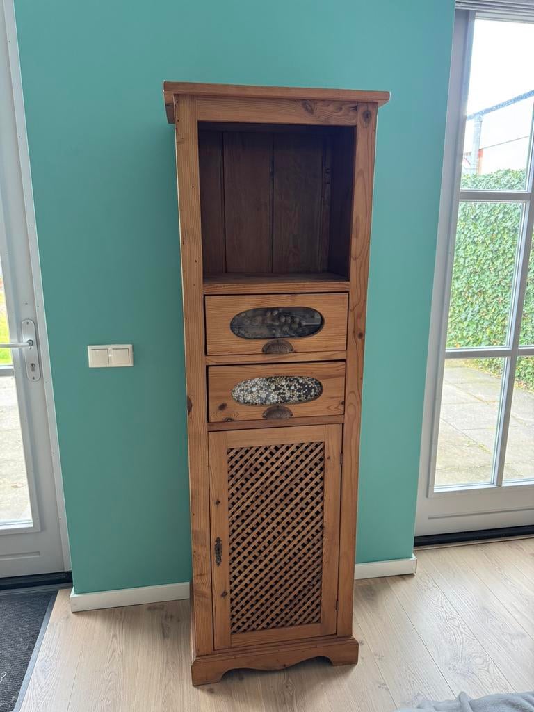 Dennenhouten kast met 4 compartimenten, Ophalen, Zo goed als nieuw, 25 tot 50 cm, Minder dan 100 cm