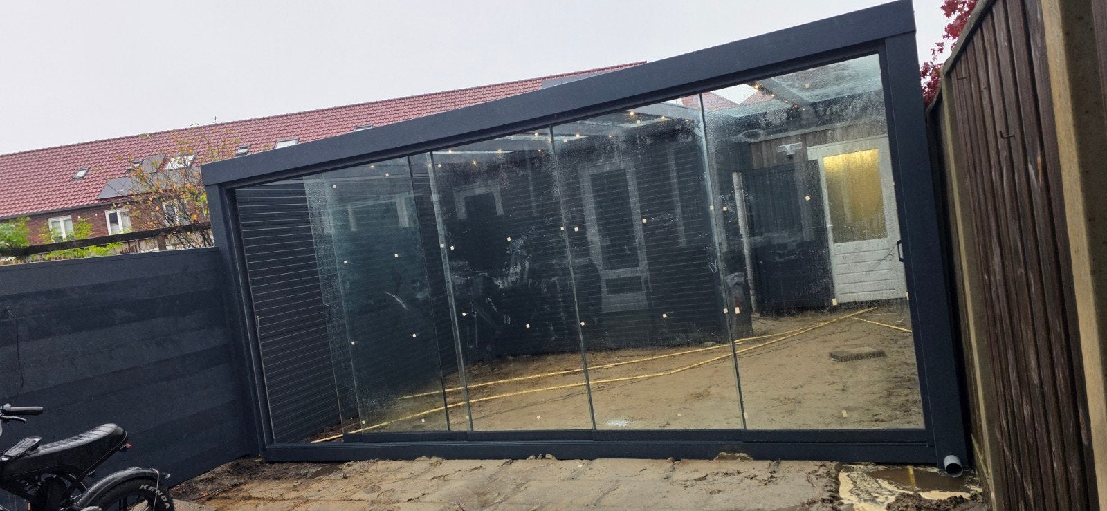Grote glazen schuifpui voor terras of overkapping, Gevelraam of Ruit, Zo goed als nieuw, Dubbelglas, 160 cm of meer