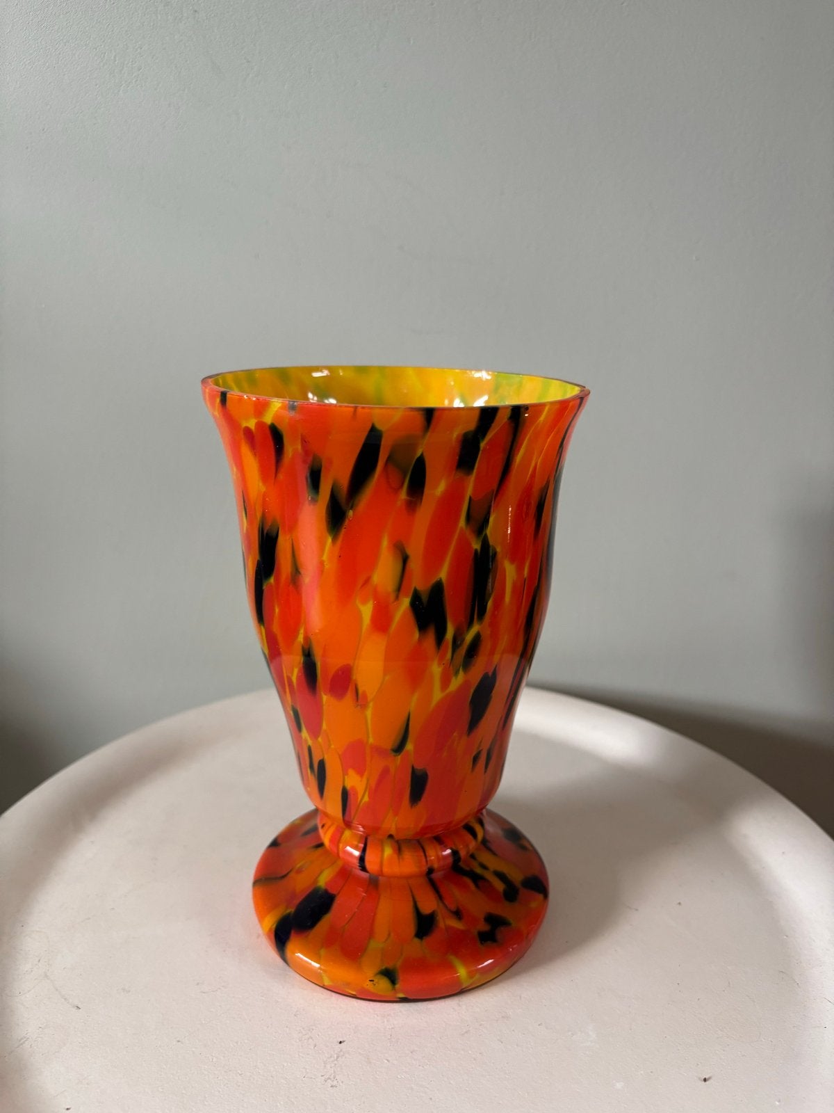 Vintage Murano stijl oranje en zwart spetterglazuur vaas, Ophalen of Verzenden