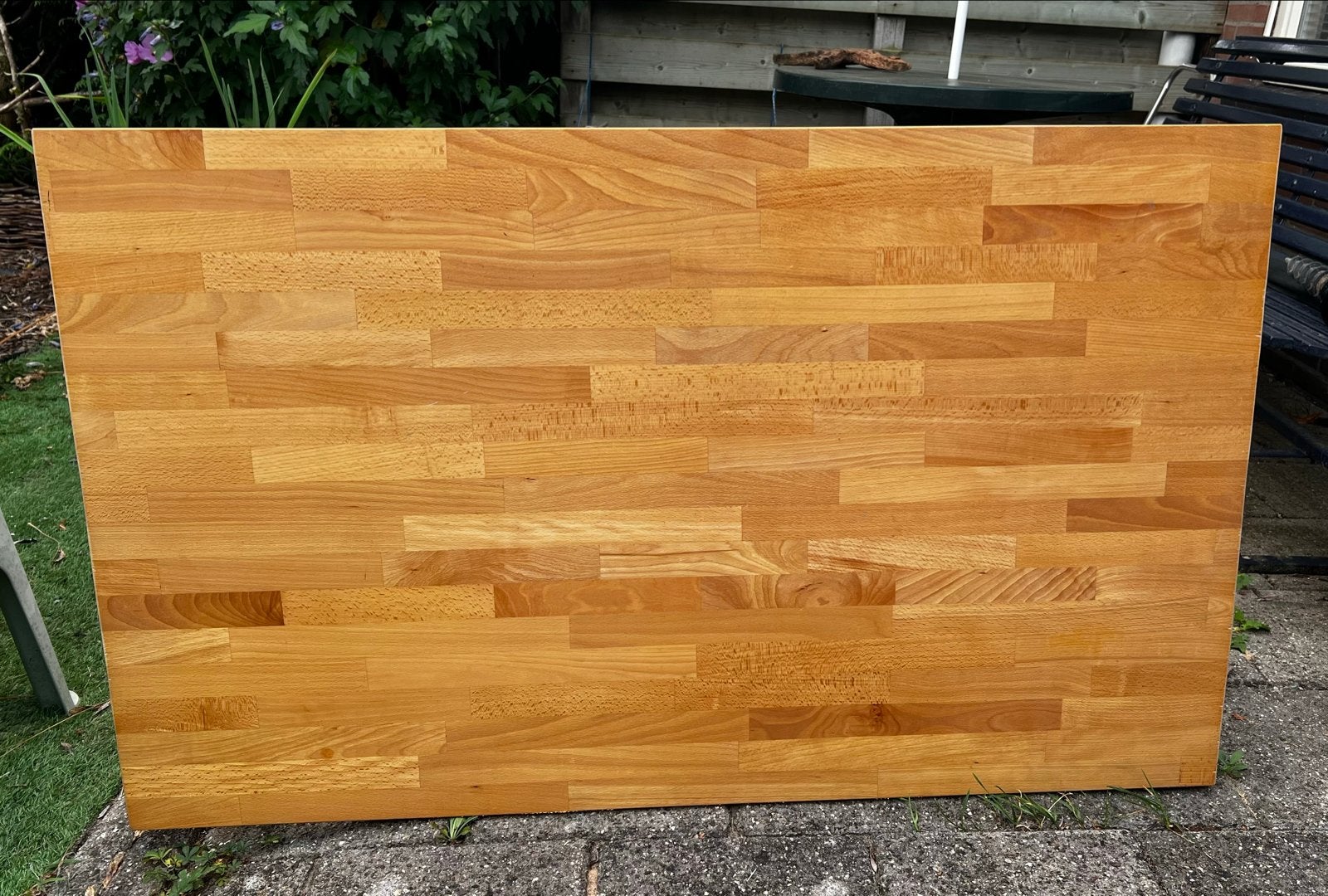 Tafelblad 75x125 cm beuken Ikea met verstelbare poten, Ophalen, Gebruikt, 100 tot 150 cm, Tot twee personen