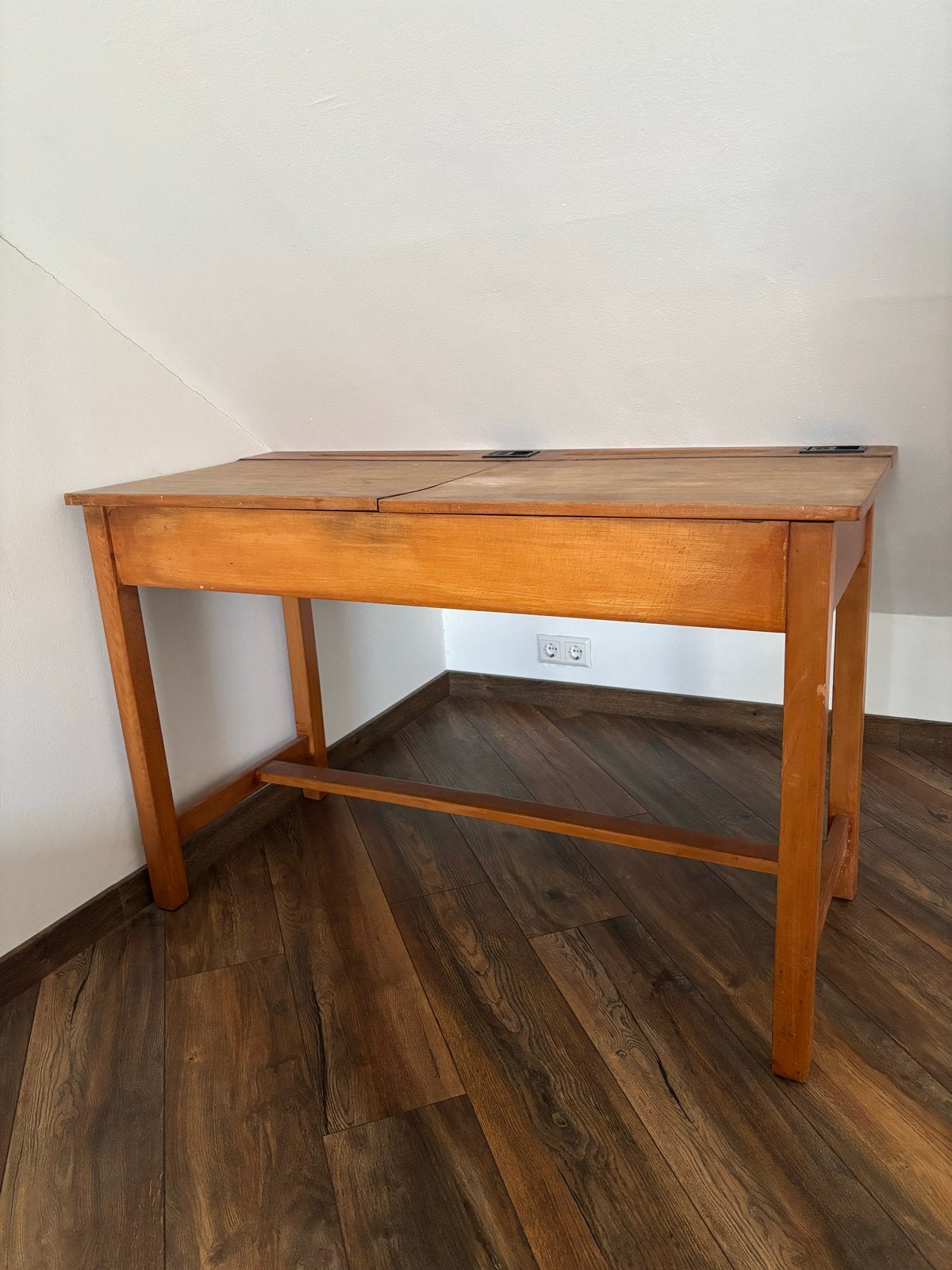 Vintage houten schoolbank met opbergruimte, Ophalen