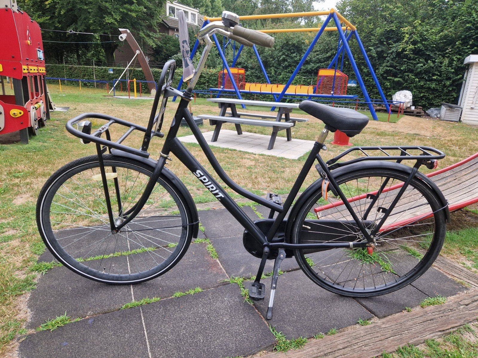 Leuke matzwarte omafiets met voordrager en verlichting, Ophalen, Terugtraprem, Spirit, 53 tot 56 cm