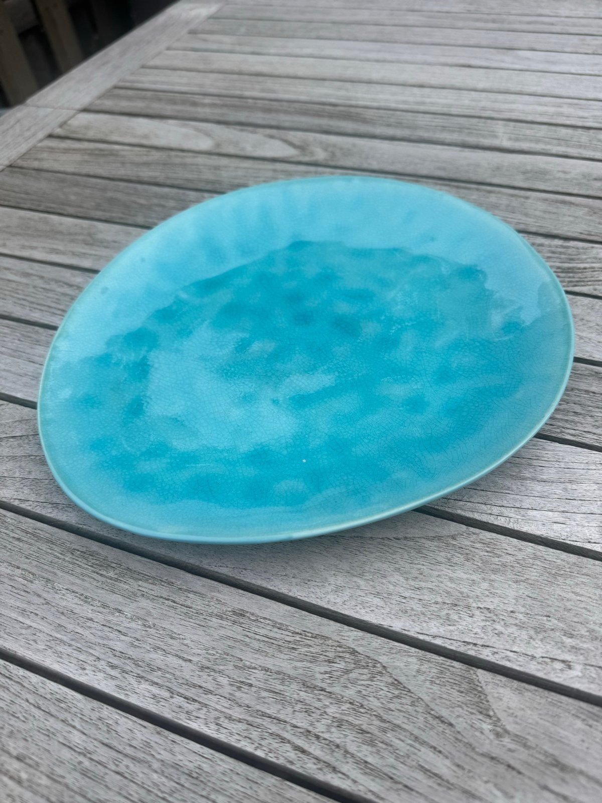 Turquoise schaal/bord van keramiek, 27 cm, Ophalen, Keramiek, Modern, Schaal of Schalen