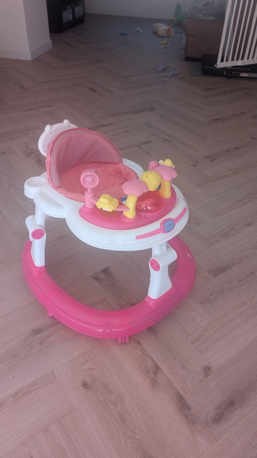 Roze Baby Loopstoel met Speelgoed, Ophalen, Zo goed als nieuw, Overige typen, Met wieltjes