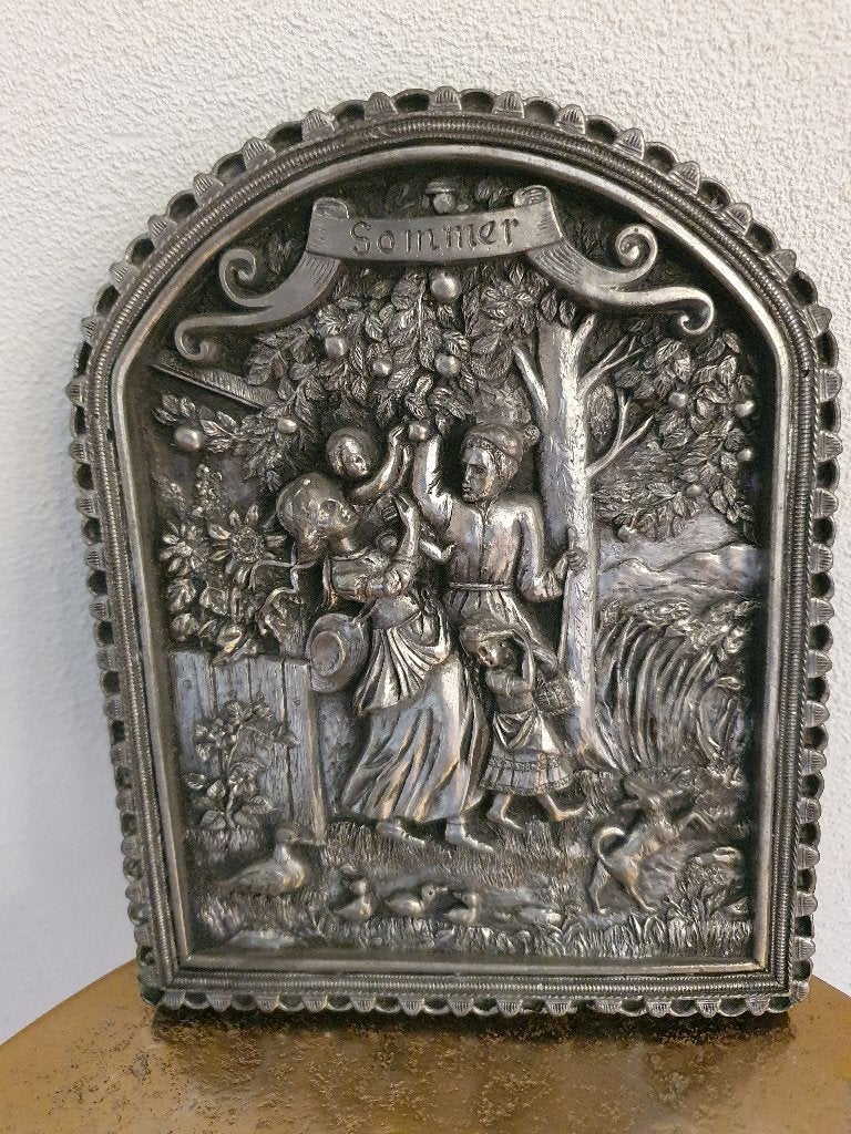 schilderij tin-reliefplaat genaamd zomer (Heinrich), Ophalen of Verzenden