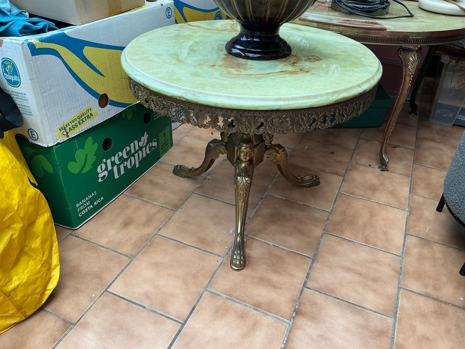 Vintage salontafel met marmeren/onyx  blad, Ophalen