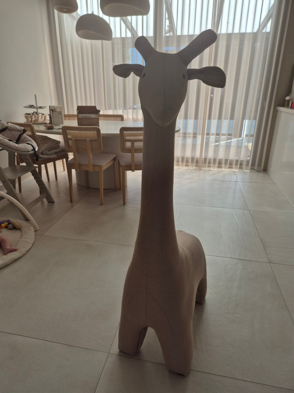 Childhome Staande Knuffel Giraf - 131 cm Hoog - Beige Linnen, Ophalen, Overige merken, Giraf, Zo goed als nieuw