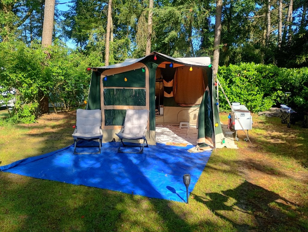 Trigano Odyssee Safari(groen/beige) 2014 met gastencabine, Caravans en Kamperen, Ophalen, Trigano, Aanwezig, Meer dan 6