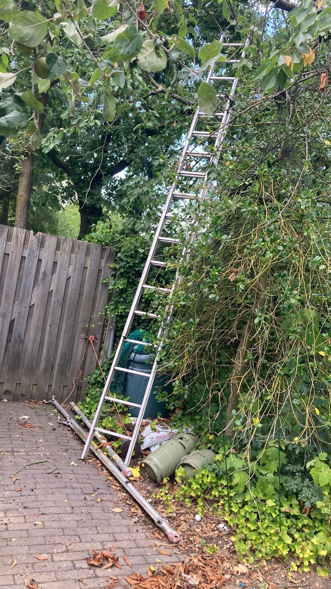 Schuifladder 2 keer 14 sporten in goede staat, Ophalen, Zo goed als nieuw, 4 meter of meer