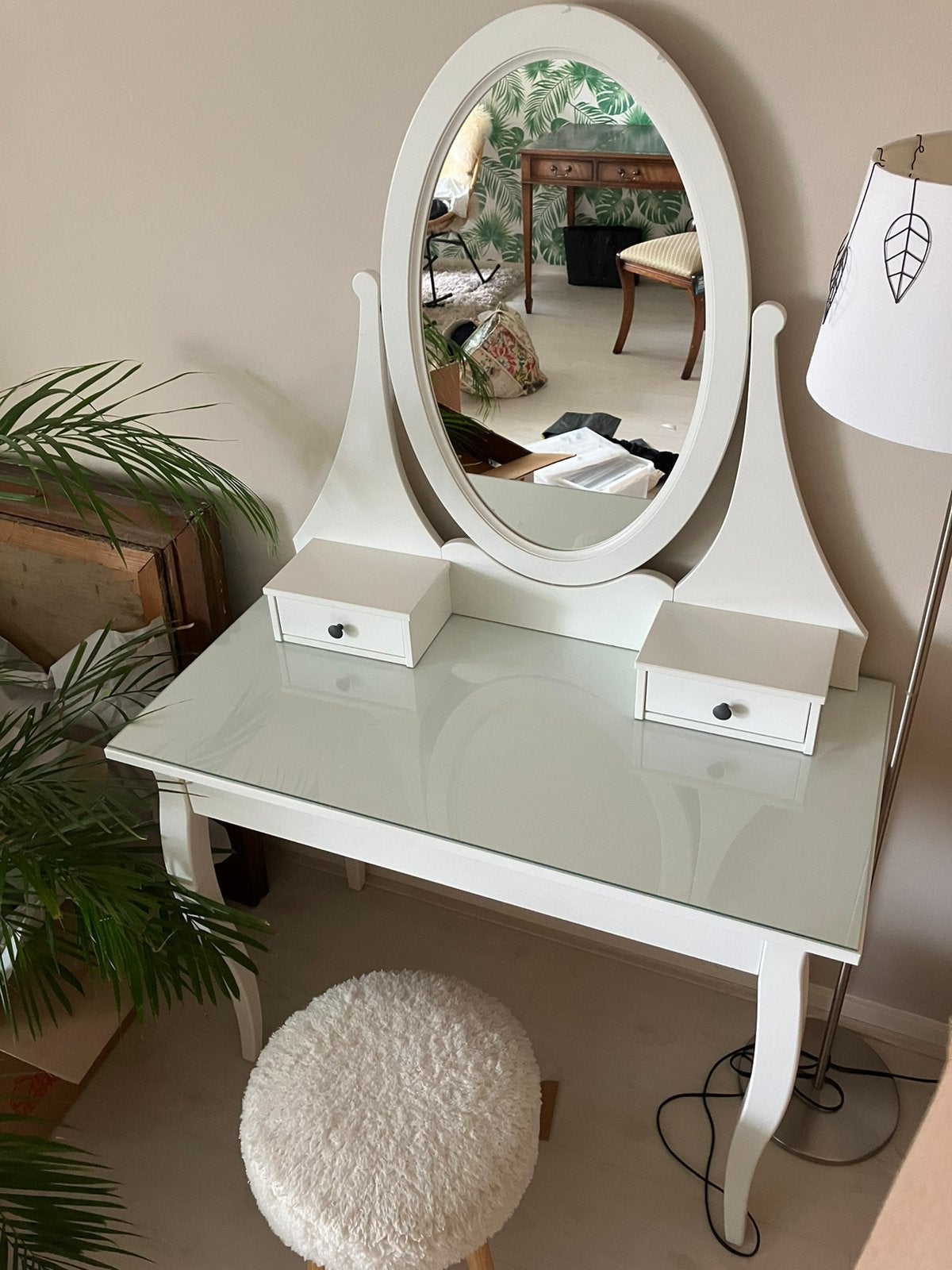 Hemnes kaptafel met leuke poef, Ophalen, Zo goed als nieuw, 50 tot 100 cm, Minder dan 100 cm