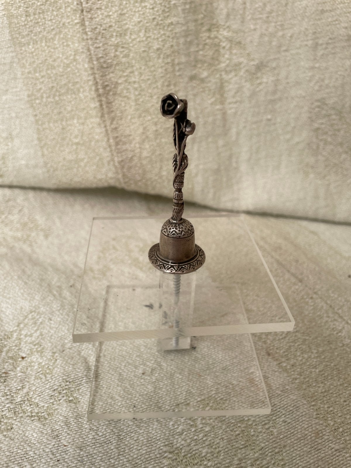 Zilveren miniatuur tafelbel met roos - 925 MA, Ophalen of Verzenden, Zilver