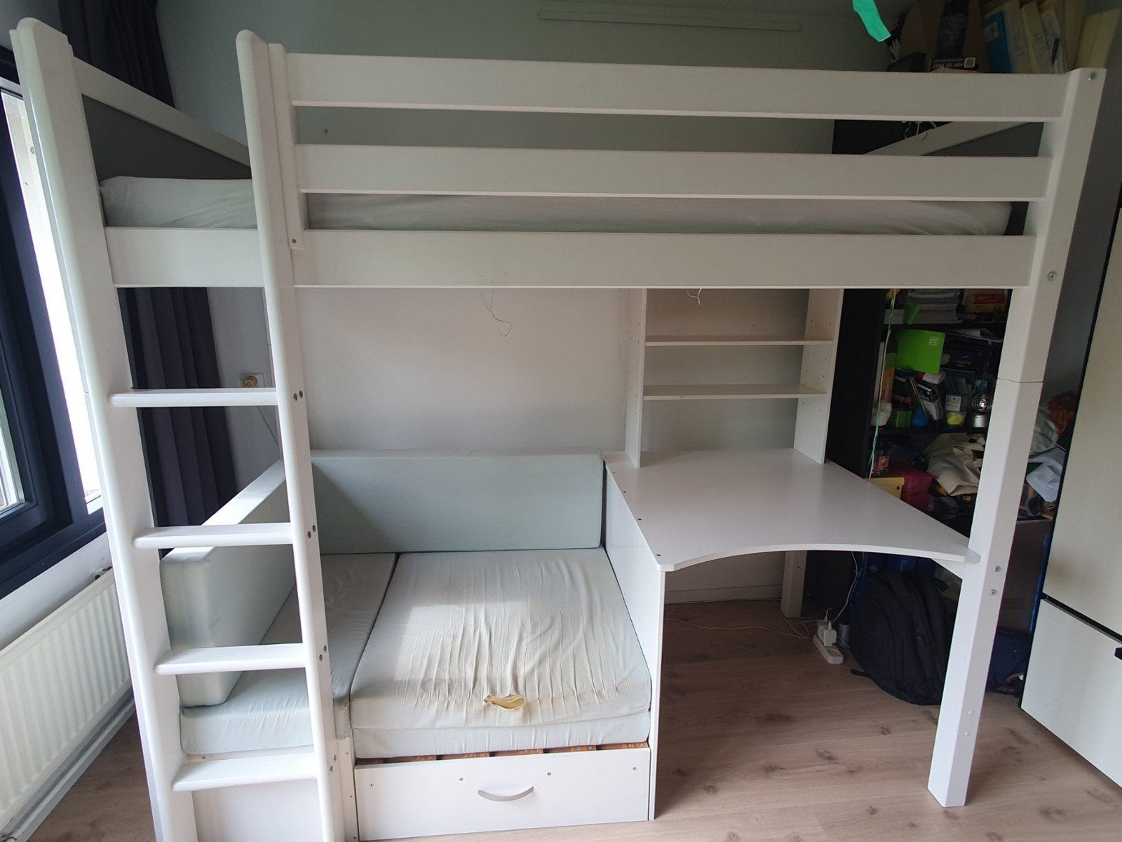 Hoogslaper met bureau en (slaap)bankje, Ophalen, Gebruikt, Eenpersoons, 200 cm