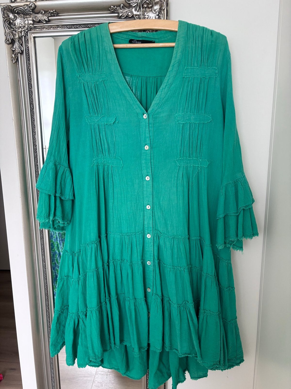 Devotion tuniekjurk met ruches en knoopjes, Kleding | Dames, Jurken, Maat 38/40 (M), Ophalen of Verzenden, Zo goed als nieuw, Boven de knie