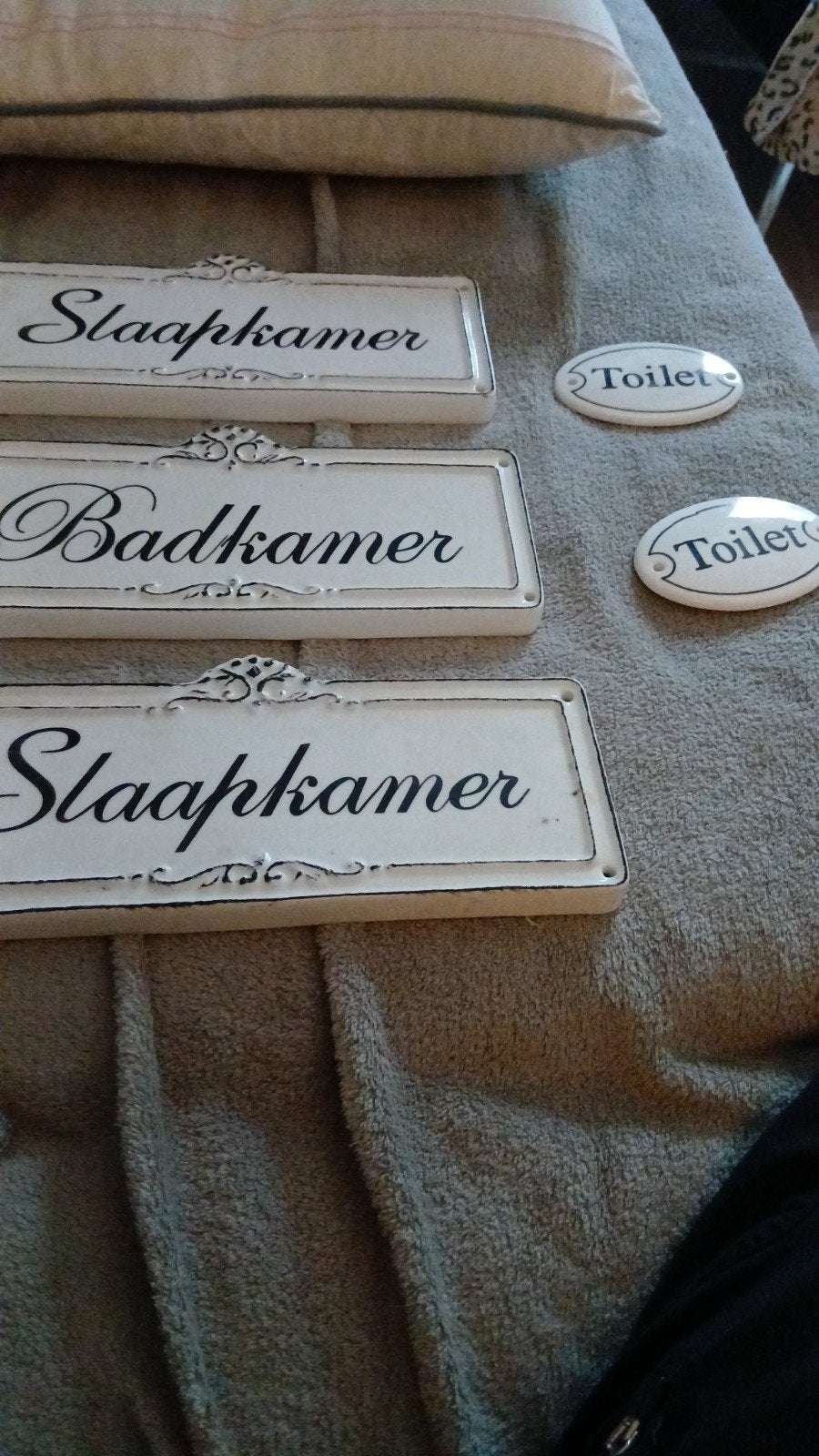 Keramische deurbordjes: Slaapkamer, Badkamer, Toilet, Ophalen, Wit, Steen/keramiek, Gebruikt