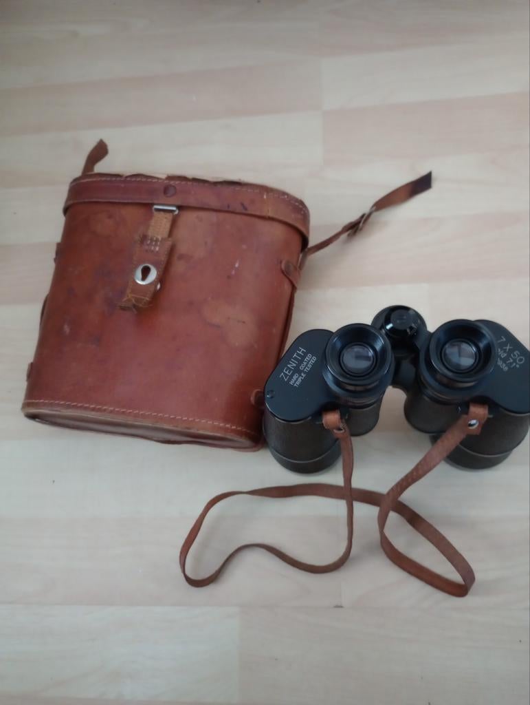 Zenith 7x50 verrekijker met leren tas, Gebruikt, Minder dan 8x, Met hoes of tas, Porro (met knik)