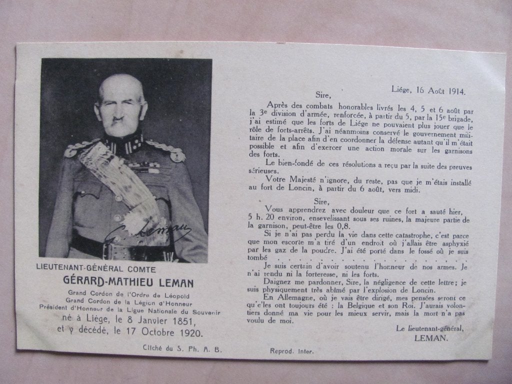 Luitenant-Generaal Gerard Mathieu Leman 1914, Ophalen of Verzenden, Voor 1940, Zo goed als nieuw, Algemeen