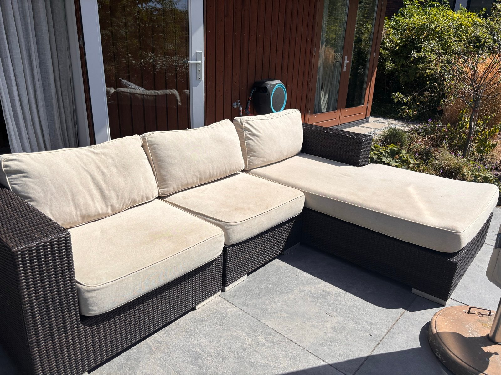 Wicker Loungeset modulair - Bruin, Tuin en Terras, Tuinsets en Loungesets, Ophalen, 4 zitplaatsen, Gebruikt, Loungeset