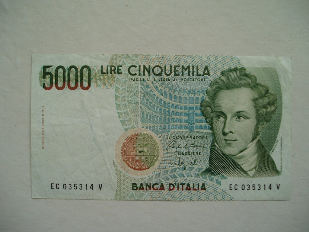 812. Italië, 5.000 lira 1985 Vincenzo Bellini., Verzenden, Italië, Los biljet