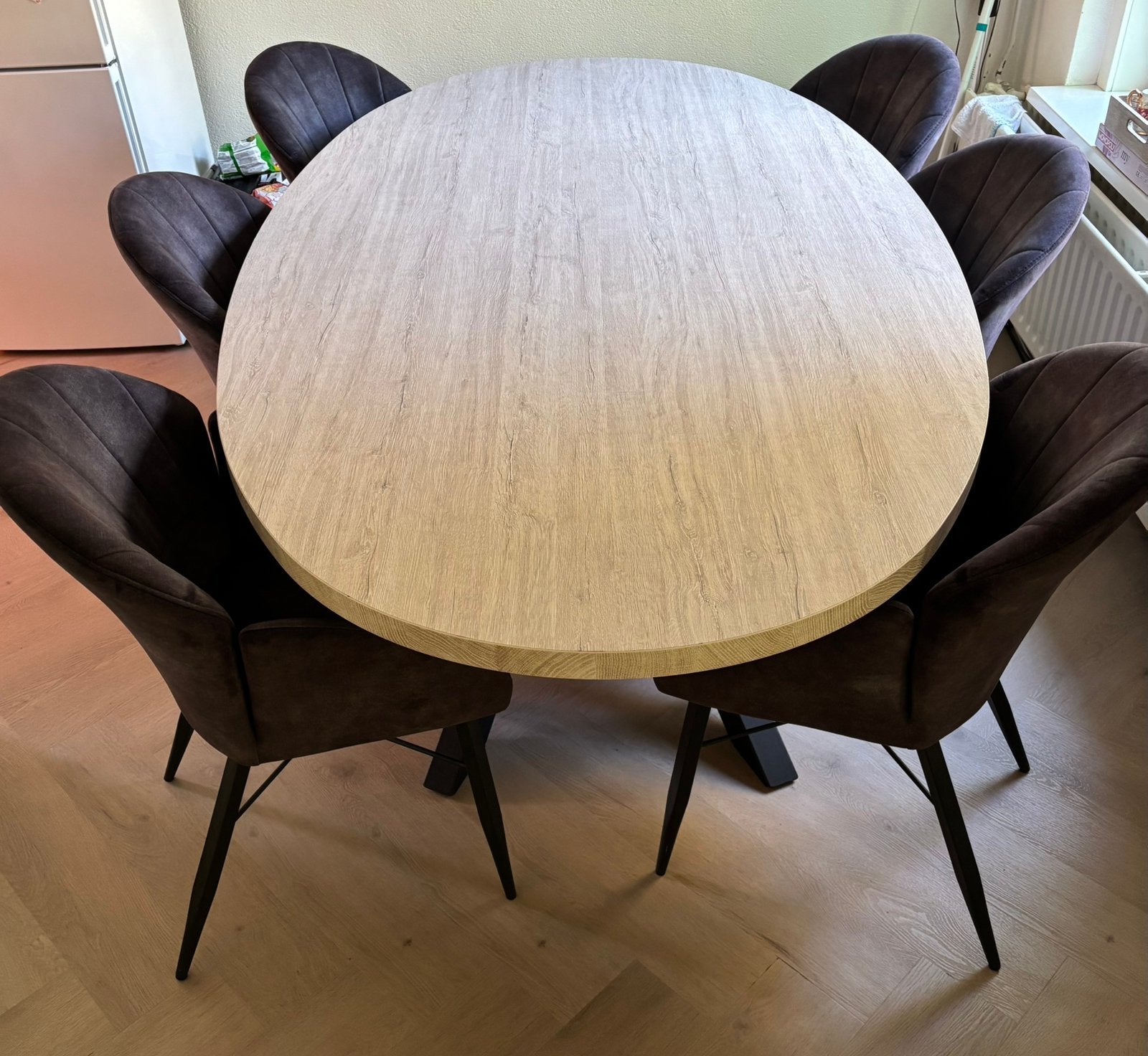 Eettafel lamulux 220x120 met metalen spinpoot, Ophalen, Overige materialen, 100 tot 150 cm, 200 cm of meer